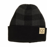 Baby Buffalo Plaid Cuff Beanie for Newborns: Black/White