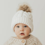 Winter White Pop Pom Pom Beanie Hat Baby & Kids: M (6-24 months)