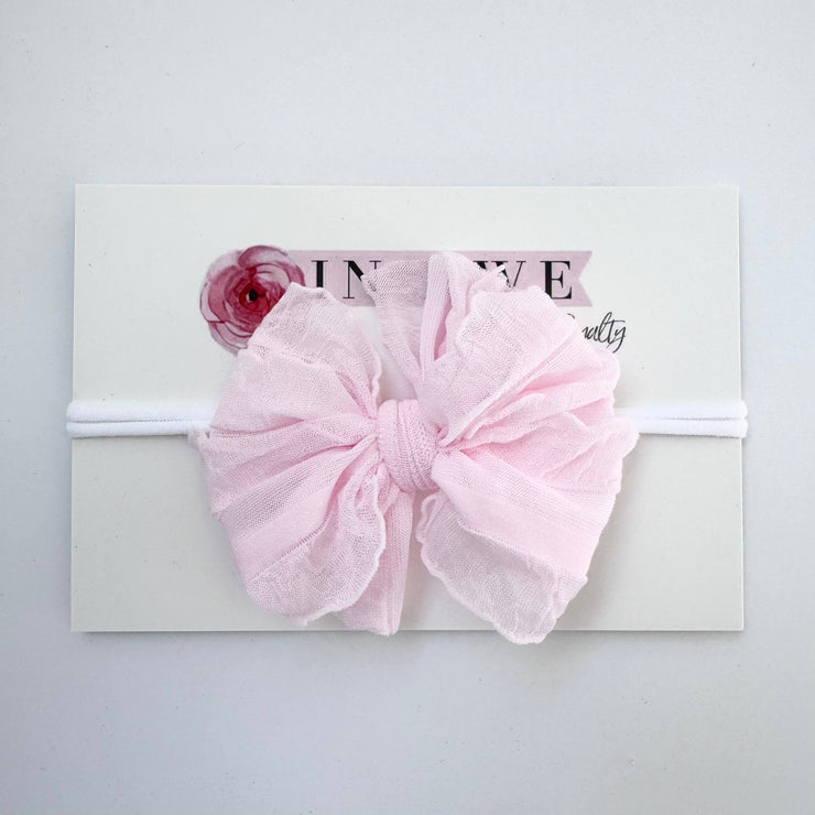 Skinny Mini Ruffled Headband- Perfect Pink