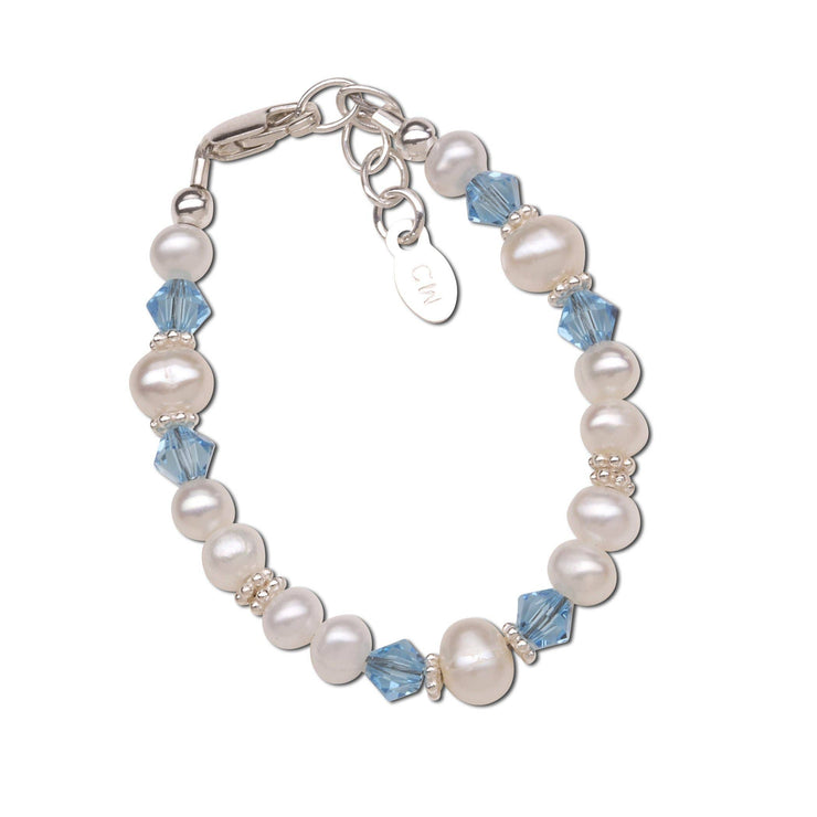 Sterling Silver Baby Birthstone Bracelet w/Freshwater Pearls: Small / November