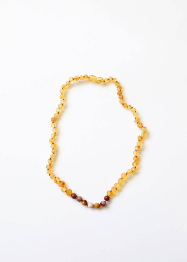 Raw Honey Baltic Amber + Mookaite Jasper || Necklace: 12" Baby || Child Necklace