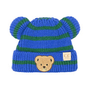 BABY Striped Teddy Bear Double Pom C.C Beanie BBHTS4428: Beige