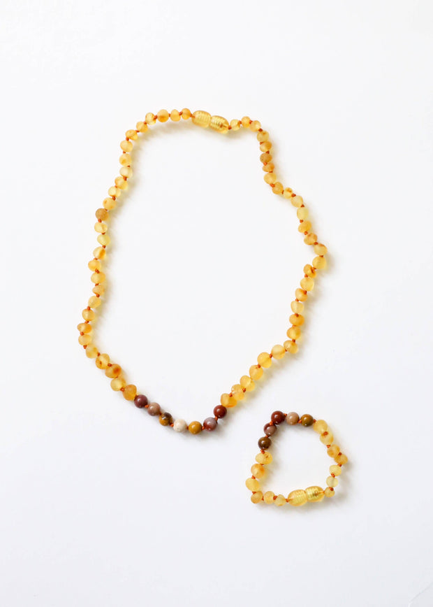 Raw Honey Baltic Amber + Mookaite Jasper || Necklace: 11" Baby Necklace