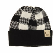 Baby Buffalo Plaid Cuff Beanie for Newborns: Black/White