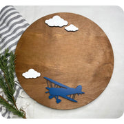 Sugar + Maple Round Personalized Name Sign | Airplane