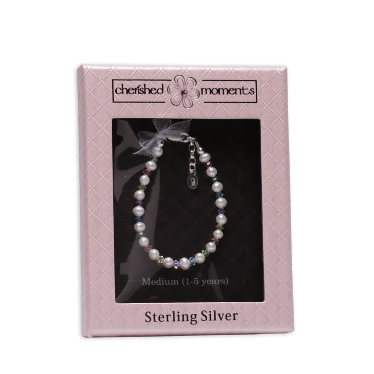 Sterling Silver Baby Birthstone Bracelet w/Freshwater Pearls: Medium / June