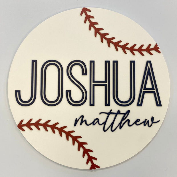 Sugar + Maple Round Personalized Name Sign | Baseball