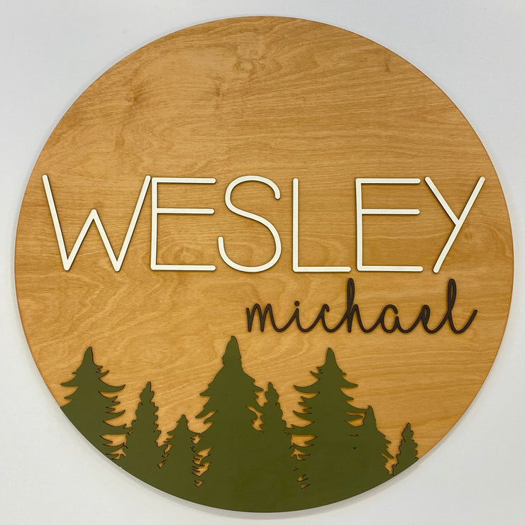 Sugar + Maple Round Personalized Name Sign | Woodland