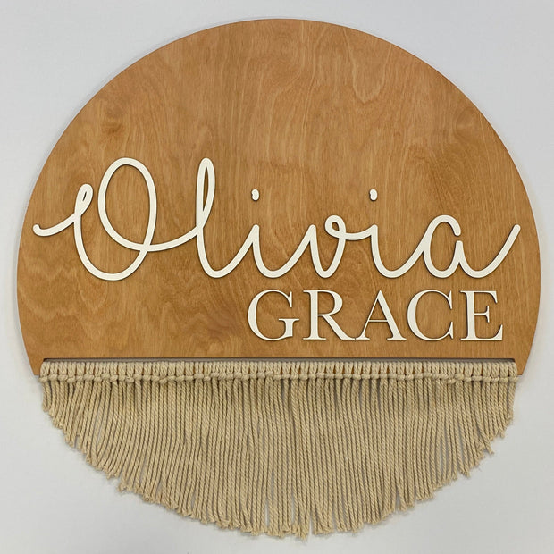 Sugar + Maple Round Personalized Name Sign | Macrame