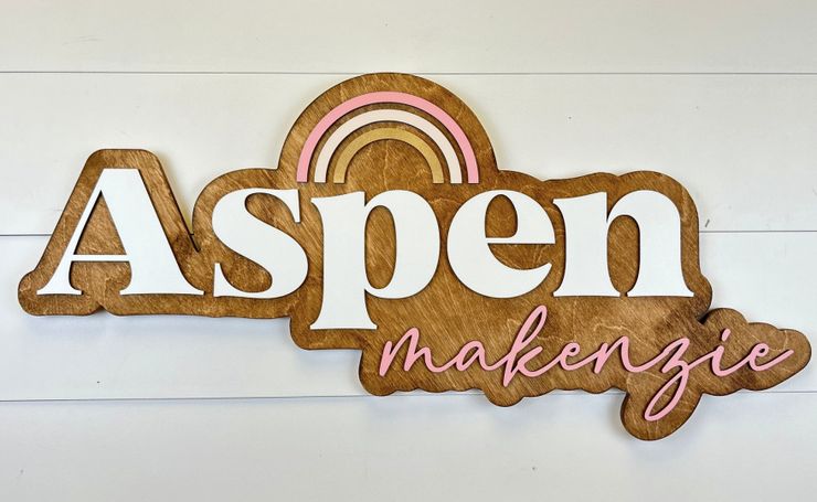 Sugar + Maple Personalized Bubble Wood Sign | Rainbow