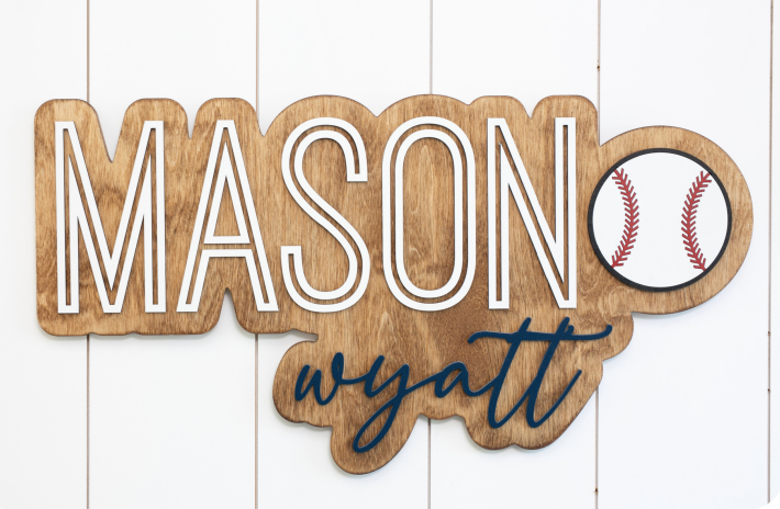 Sugar + Maple Personalized Bubble Wood Sign | Baseball