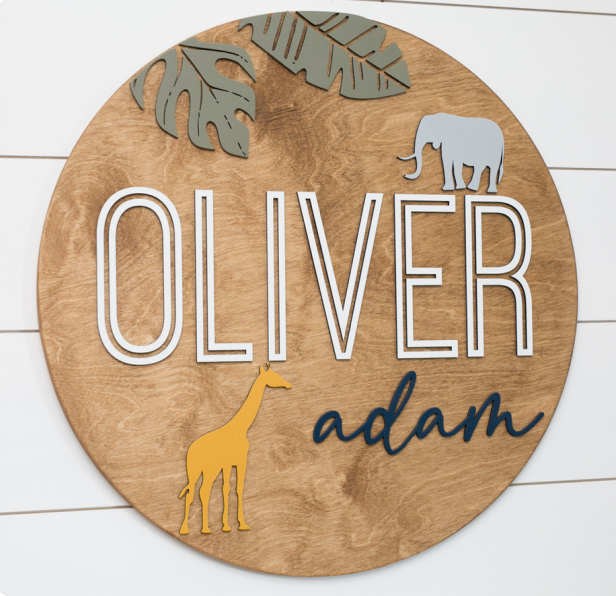 Sugar + Maple Round Personalized Name Sign | Safari