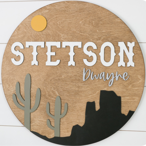 Sugar + Maple Round Personalized Name Sign | Desert