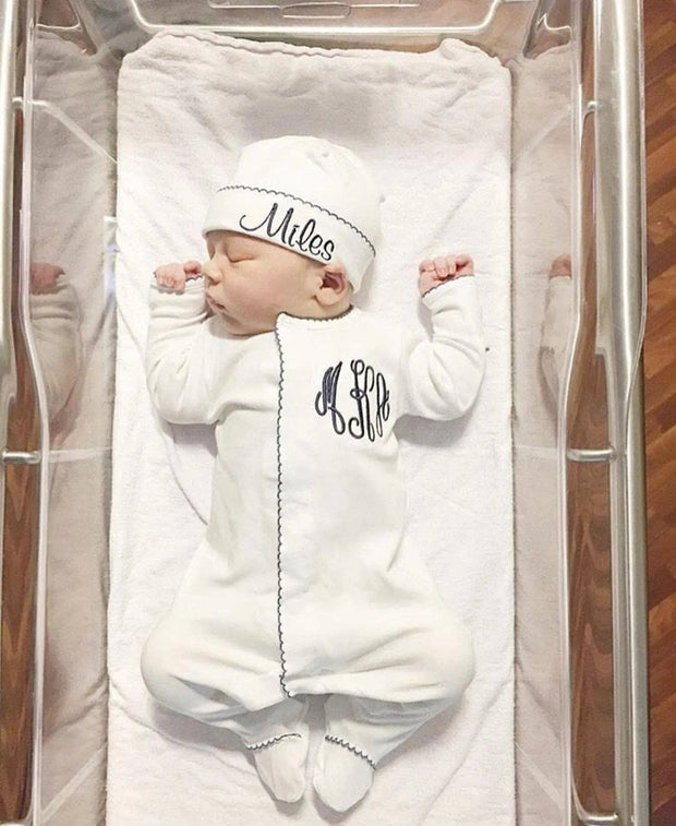 White w/Navy Trim: Preemie