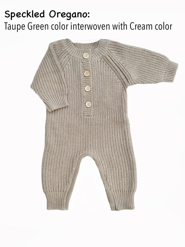 Baby Knit romper Button front Jumpsuit w/ zipper | Harper: Tan / 0-3m