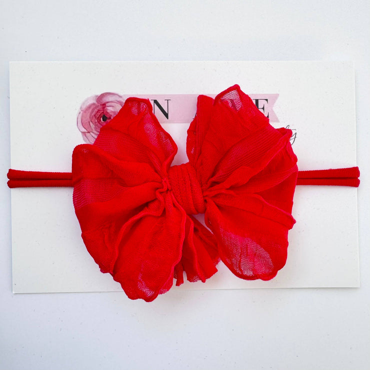 Skinny Mini Ruffled Headband- Bright Red