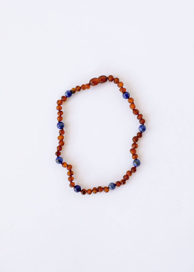 Raw Cognac Amber + Lapis Lazuli || Halo Necklace ||