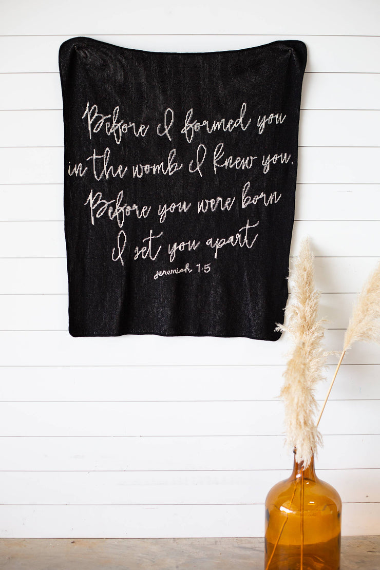 Made in the USA | Jeremiah 1:5 Throw Blanket  | Black