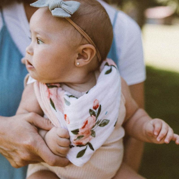 Little Unicorn Cotton Muslin Reversible Bandana Bib | Watercolor Roses