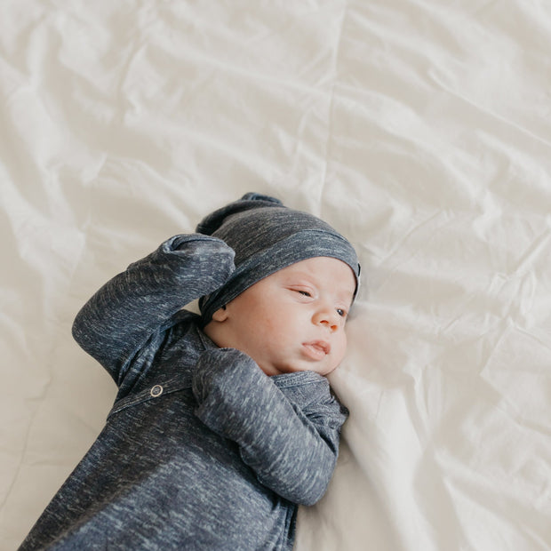 Copper Pearl Top Knot Hat | Denim