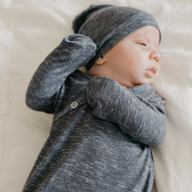 Copper Pearl Top Knot Hat | Denim