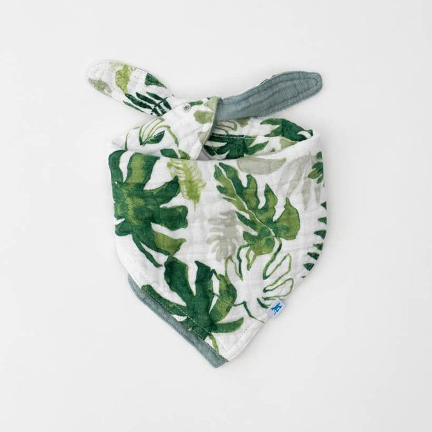 Little Unicorn Cotton Muslin Reversible Bandana Bib | Tropical Leaf