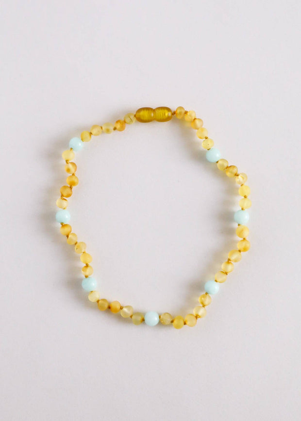 Raw Honey Amber + Amazonite || Halo Necklace